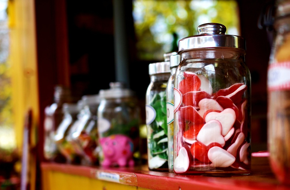 gummy candy displayed in jars